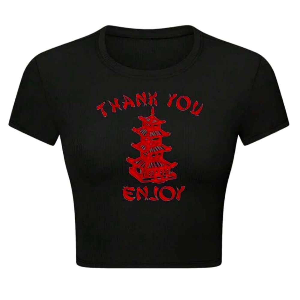 Black Red Chinese Takeout Thank You Enjoy Graphic Crop Top 2XL